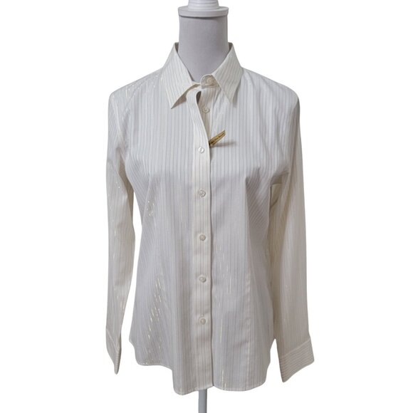 Alex Marie Size 10 Mary Kate Button Down Blouse in Gold Lurex Stripe NEW w/Tag - Picture 1 of 12
